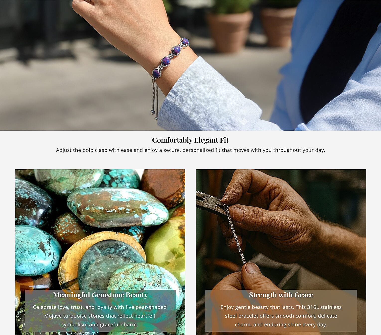 Mojave Purple Turquoise 6.10 ctw Bolo Bracelet in Stainless Steel Banner