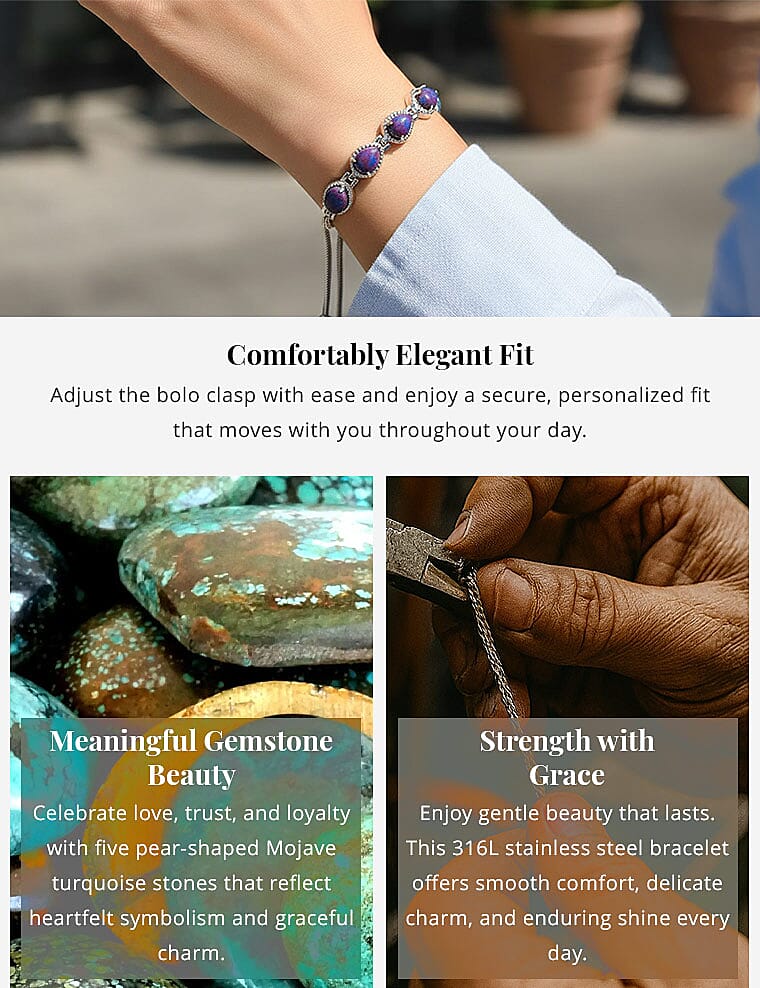 Mojave Purple Turquoise 6.10 ctw Bolo Bracelet in Stainless Steel Banner