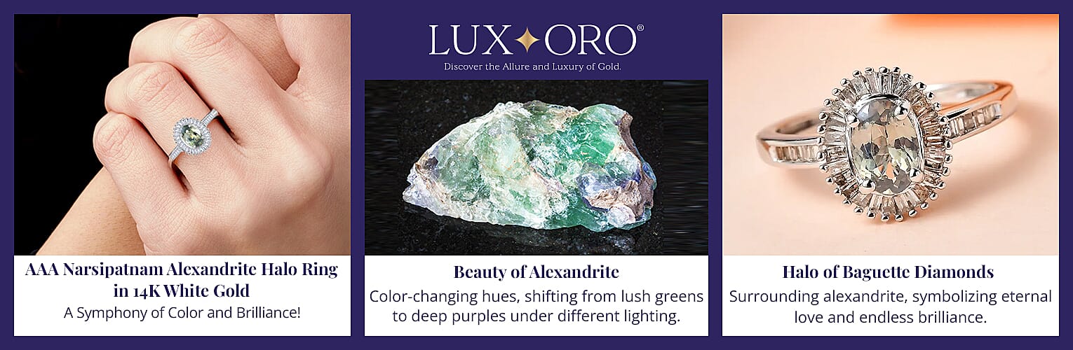 Luxoro AAA Narsipatnam Alexandrite Halo Ring in 14K White Gold Banner