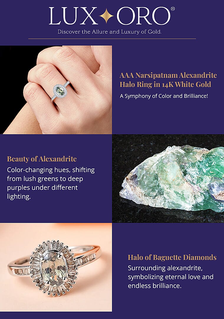 Luxoro AAA Narsipatnam Alexandrite Halo Ring in 14K White Gold Banner