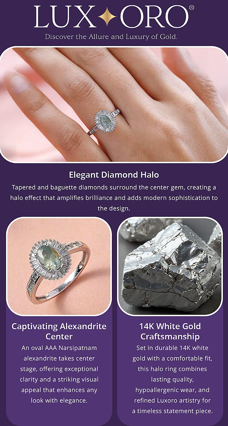 Luxoro AAA Narsipatnam Alexandrite and Diamond 1.25 ctw Halo Ring in 14K White Gold Banner