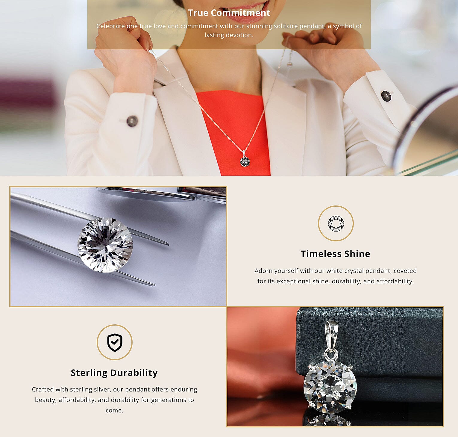 White Crystal Solitaire Pendant in Sterling Silver Banner