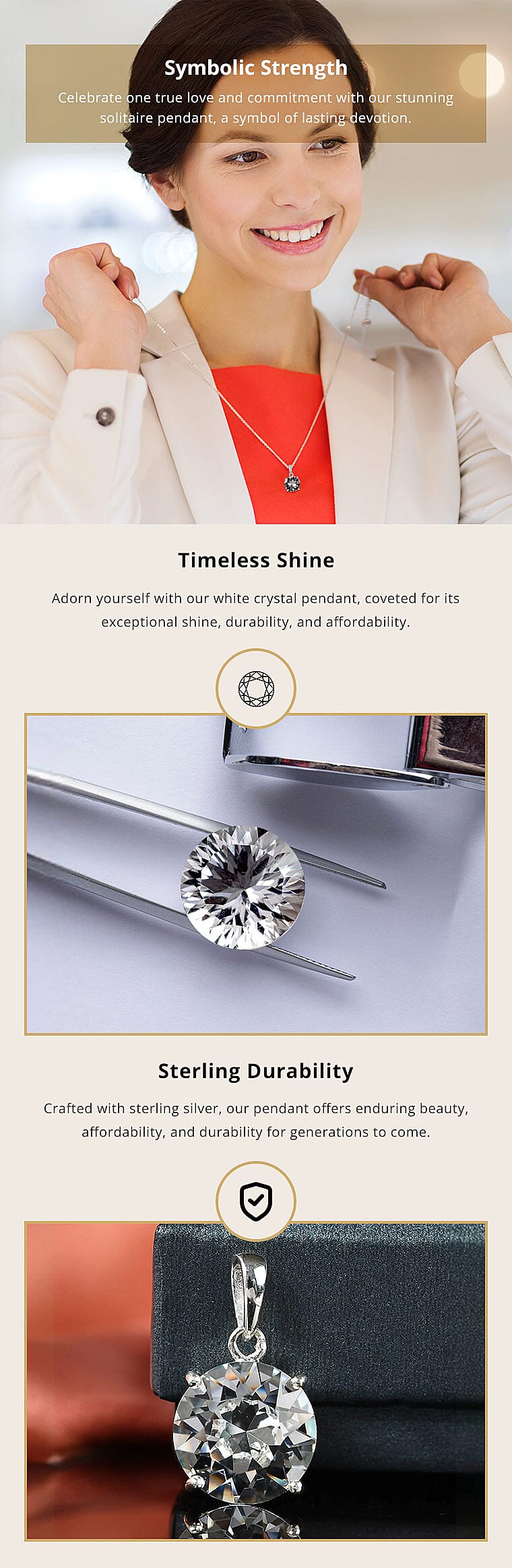 White Crystal Solitaire Pendant in Sterling Silver Banner