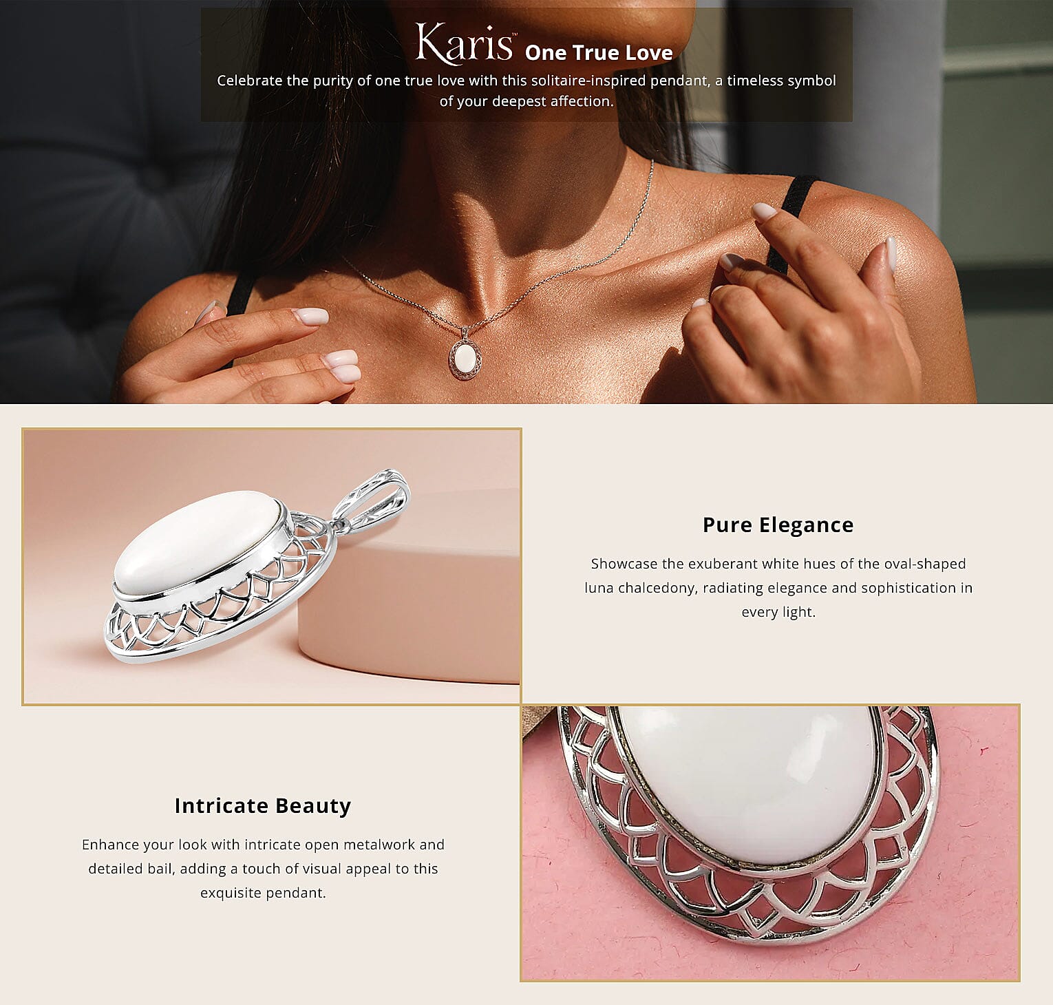 Karis Luna Chalcedony 13.40 ctw Solitaire Pendant in Platinum Bond Banner