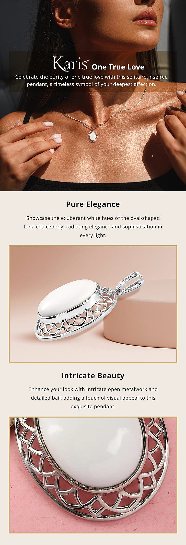 Karis Luna Chalcedony 13.40 ctw Solitaire Pendant in Platinum Bond Banner