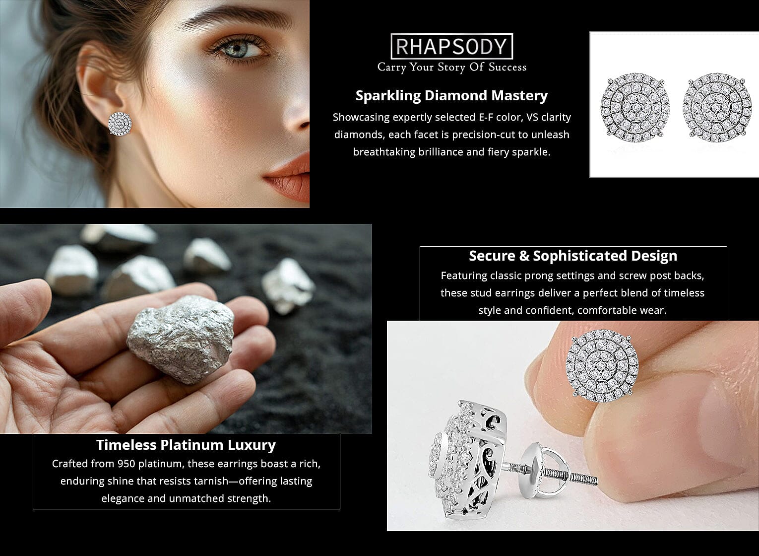 IGI Certified Rhapsody 950 Platinum E-F VS Diamond Stud Earrings Banner
