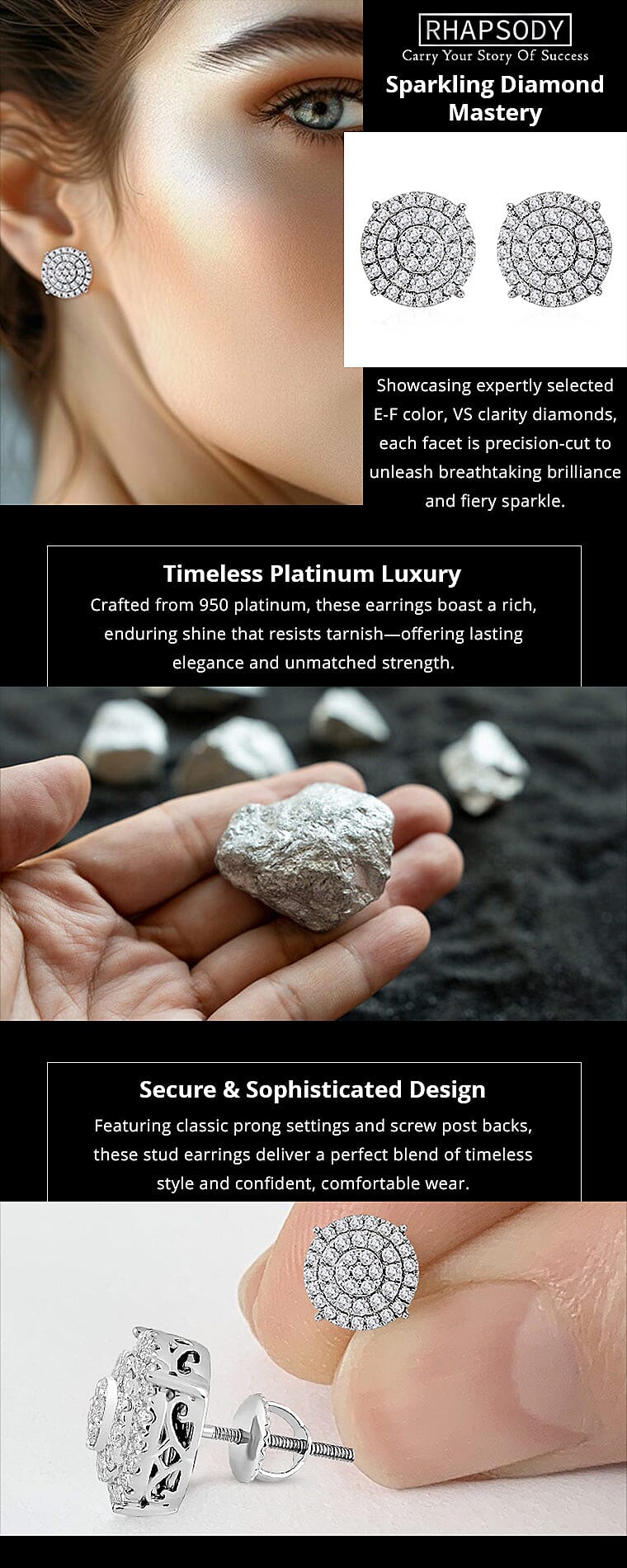 IGI Certified Rhapsody 950 Platinum E-F VS Diamond Stud Earrings Banner