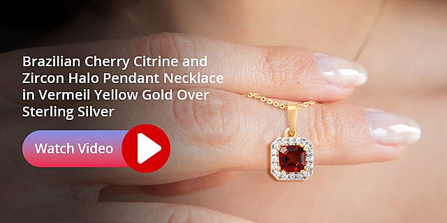 Brazilian Cherry Citrine and Zircon Halo Pendant Necklace Banner