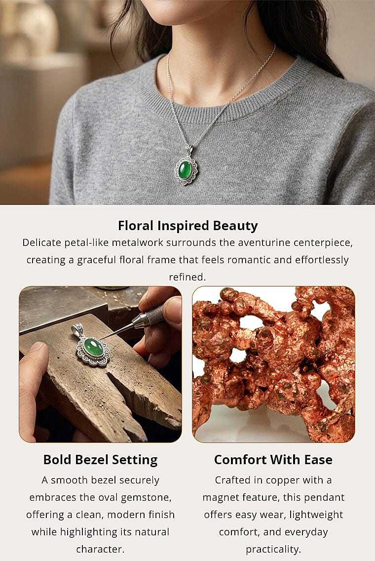 Green Aventurine Pendant in Platinum Over Copper with Magnet 11.80 ctw Banner