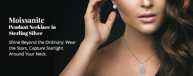 Moissanite Pendant Necklace in Sterling Silver Banner