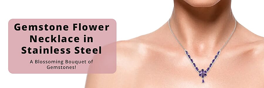 Gemstone Flower Necklace in Stainless Steel  Banner