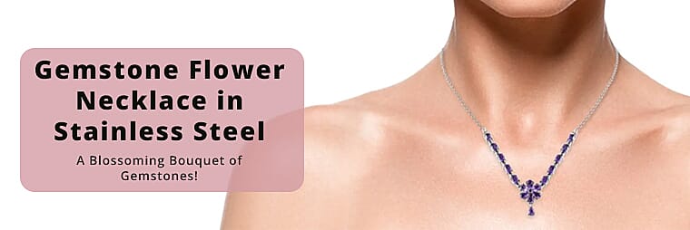 Gemstone Flower Necklace in Stainless Steel Banner