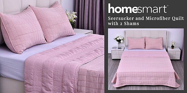 HOMESMART Seersucker and Microfiber Quilt with 2 Shams Banner