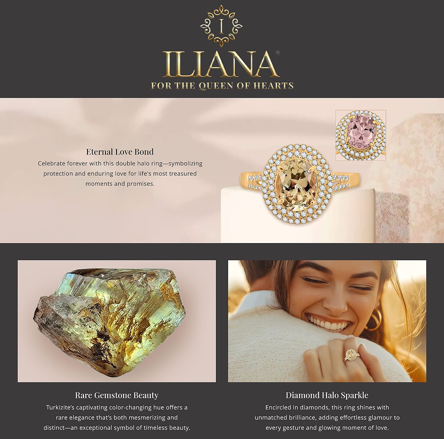 Iliana AAA Turkizite and G-H SI Diamond 2.50 ctw Double Halo Ring Banner
