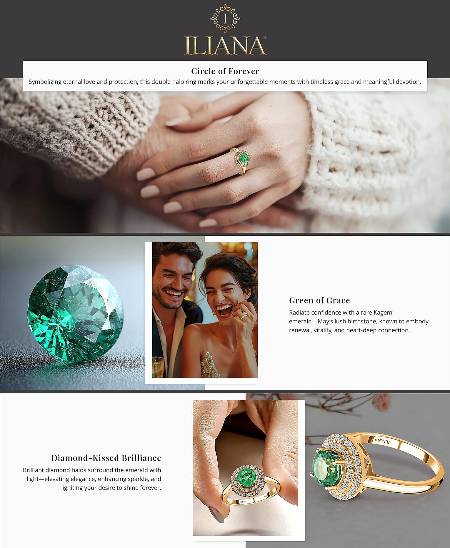 Iliana AAA Kagem Zambian Emerald and G-H SI Diamond 1.25 ctw Double Halo Ring Banner