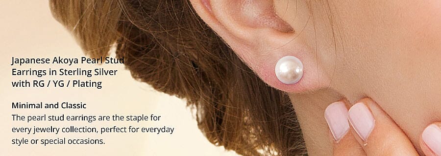 Japanese Akoya Pearl Stud Earrings in Sterling Silver with RG / YG / Plating Banner
