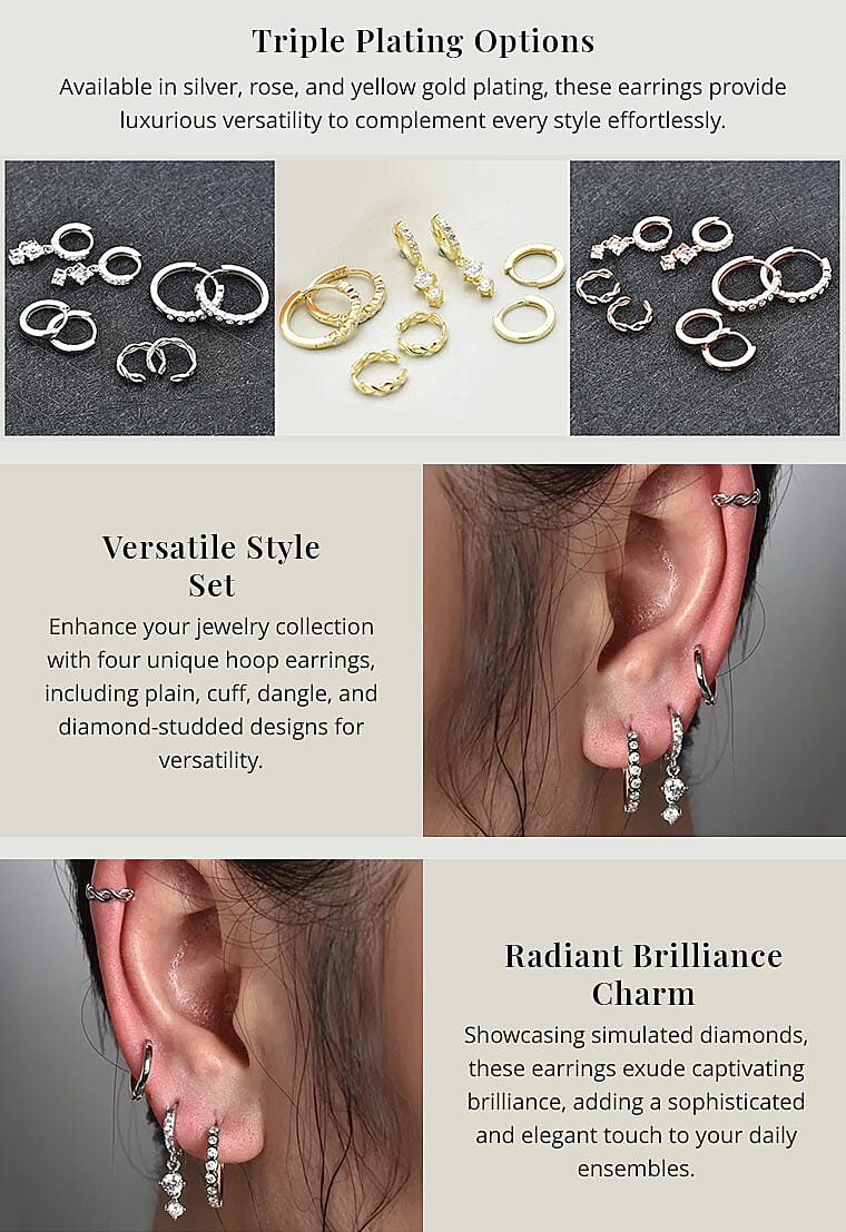 Ear Party, Set of 4 Simulated Diamond 1.30 ctw Earrings Banner