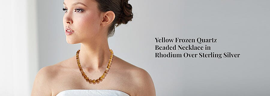 Yellow Frozen Quartz Beaded Necklace in Rhodium Over Sterling Silver Banner