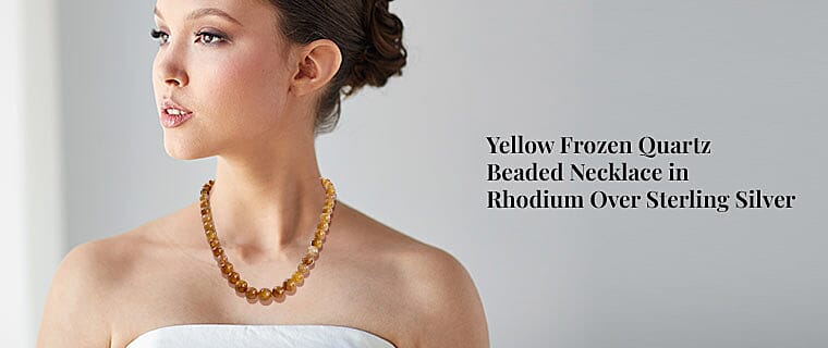 Yellow Frozen Quartz Beaded Necklace in Rhodium Over Sterling Silver Banner