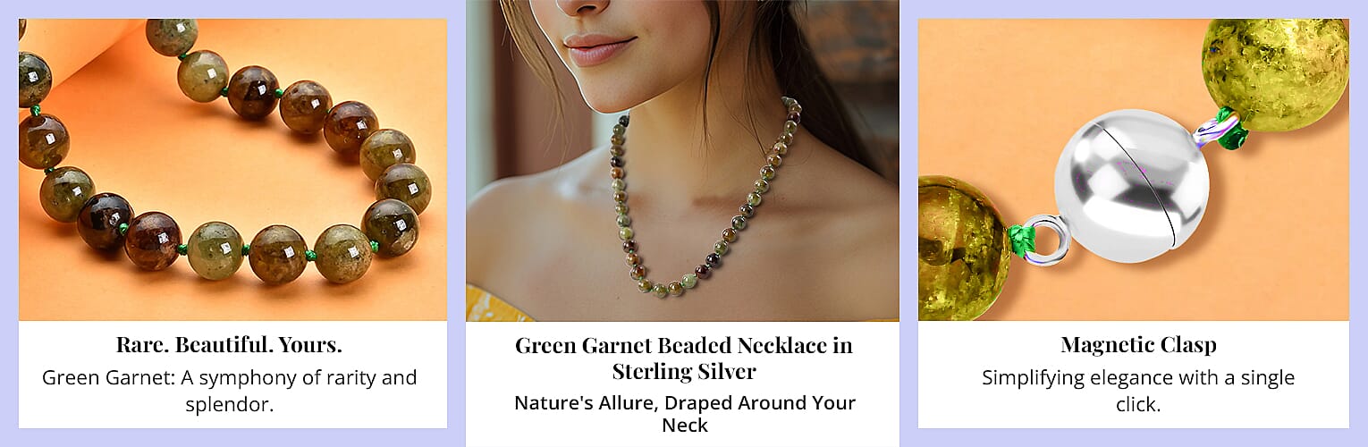 Green Garnet Beaded Necklace in Sterling Silver Banner