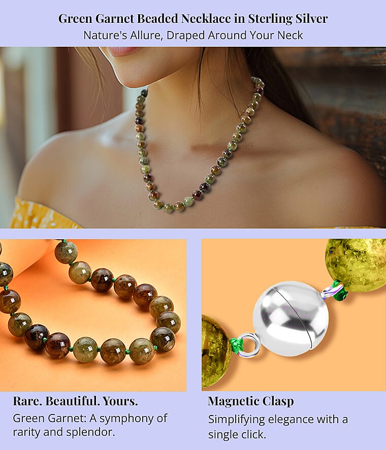 Green Garnet Beaded Necklace in Sterling Silver Banner