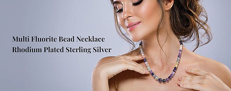 Multi Fluorite Bead Necklace Rhodium Plated Sterling Silver Banner