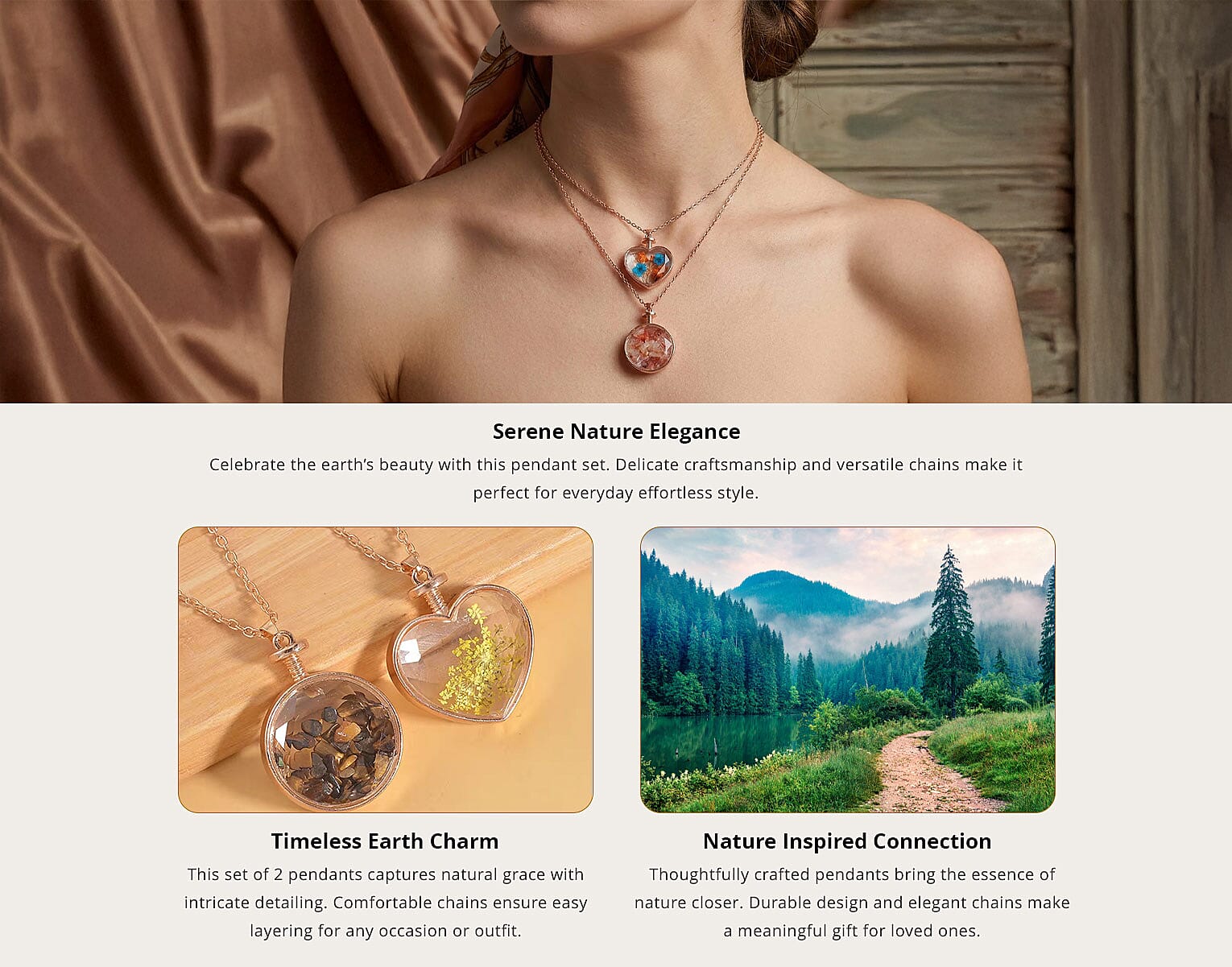 Fuchsia Agate and Glass 3.30 ctw Set of 2 Nature and Earth Pendant Necklace in Rosetone 24 Inches Banner