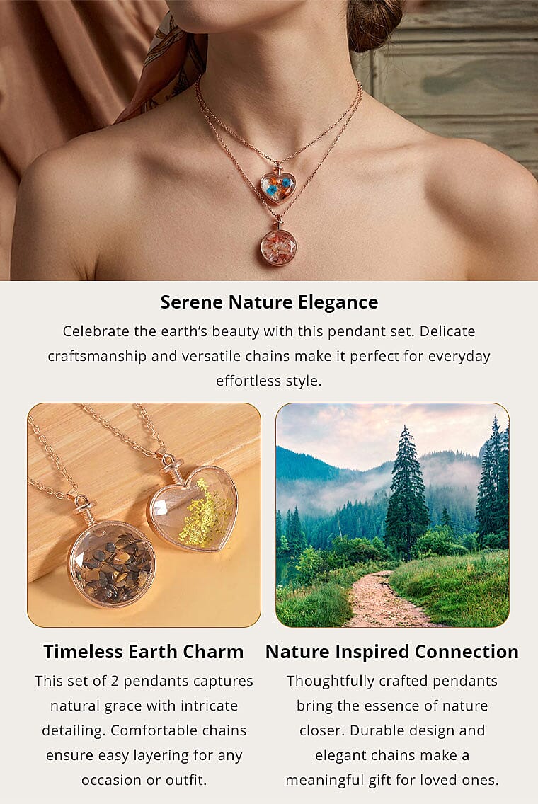 Fuchsia Agate and Glass 3.30 ctw Set of 2 Nature and Earth Pendant Necklace in Rosetone 24 Inches Banner