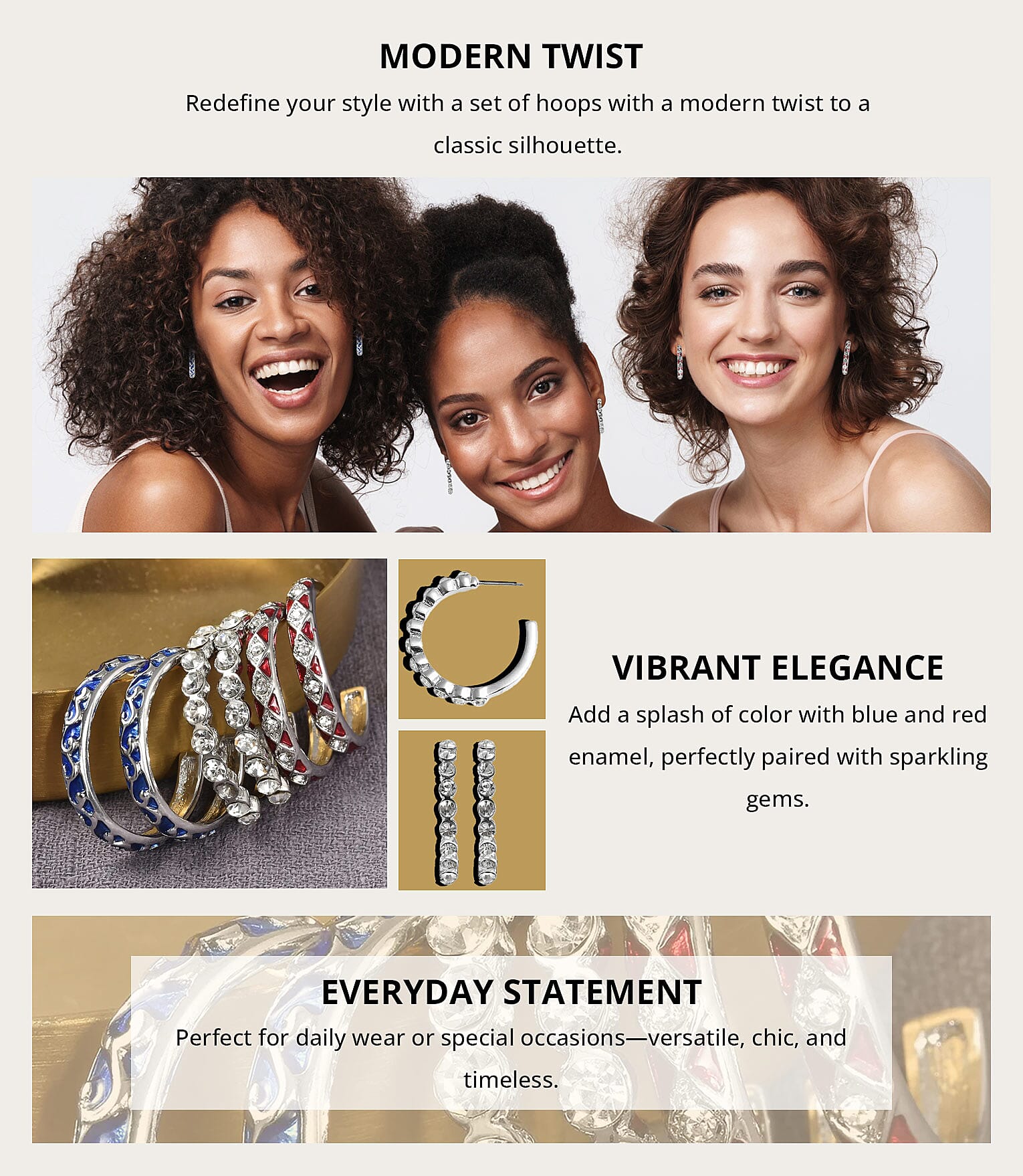 Set of 3 Austrian Crystal Criss Cross Earrings In Silvertone Banner