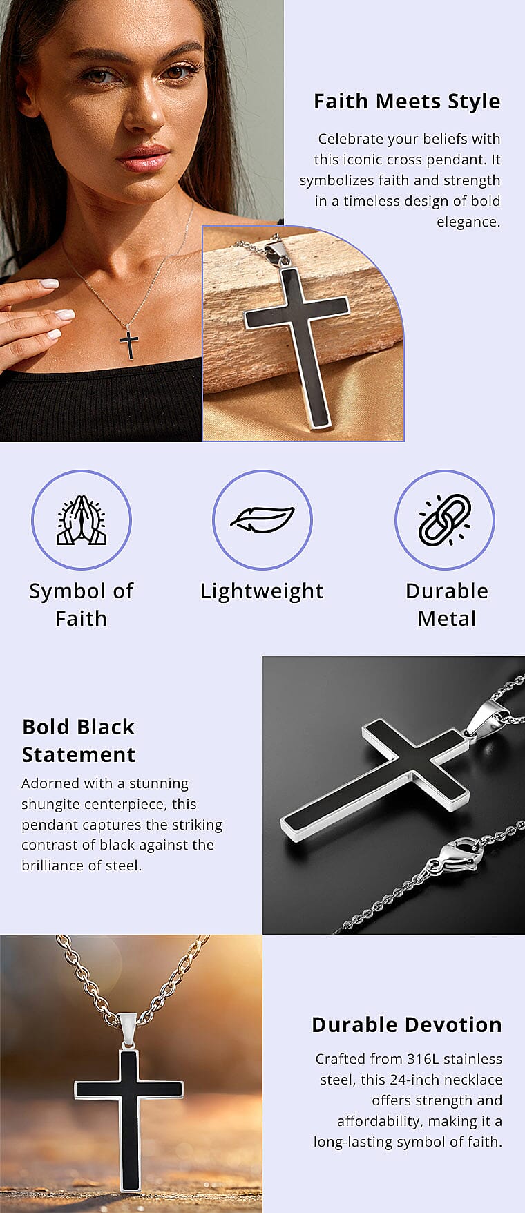 Constituted Shungite Inlay Cross Pendant Necklace Banner