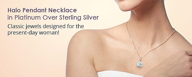Halo Pendant Necklace in Platinum Over Sterling Silver Banner