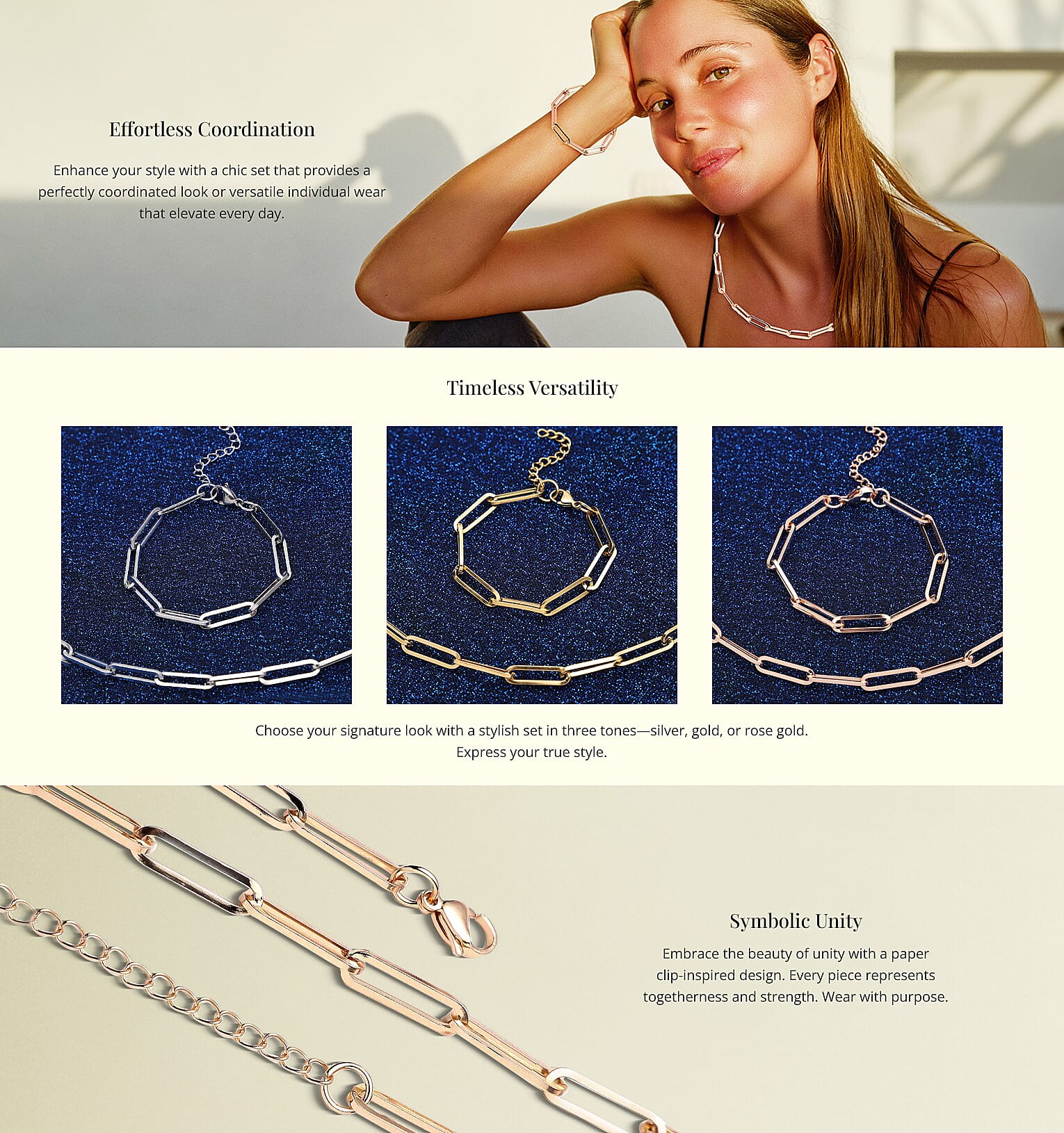 Paperclip Necklace 20-22 Inches and Bracelet in Stainless Steel Banner