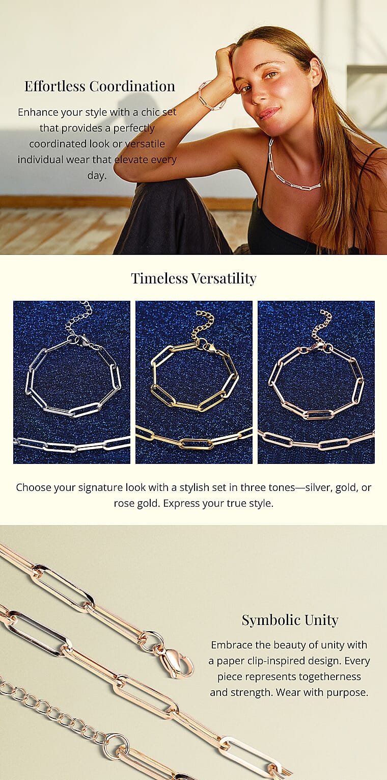 Paperclip Necklace 20-22 Inches and Bracelet in Stainless SteelBanner