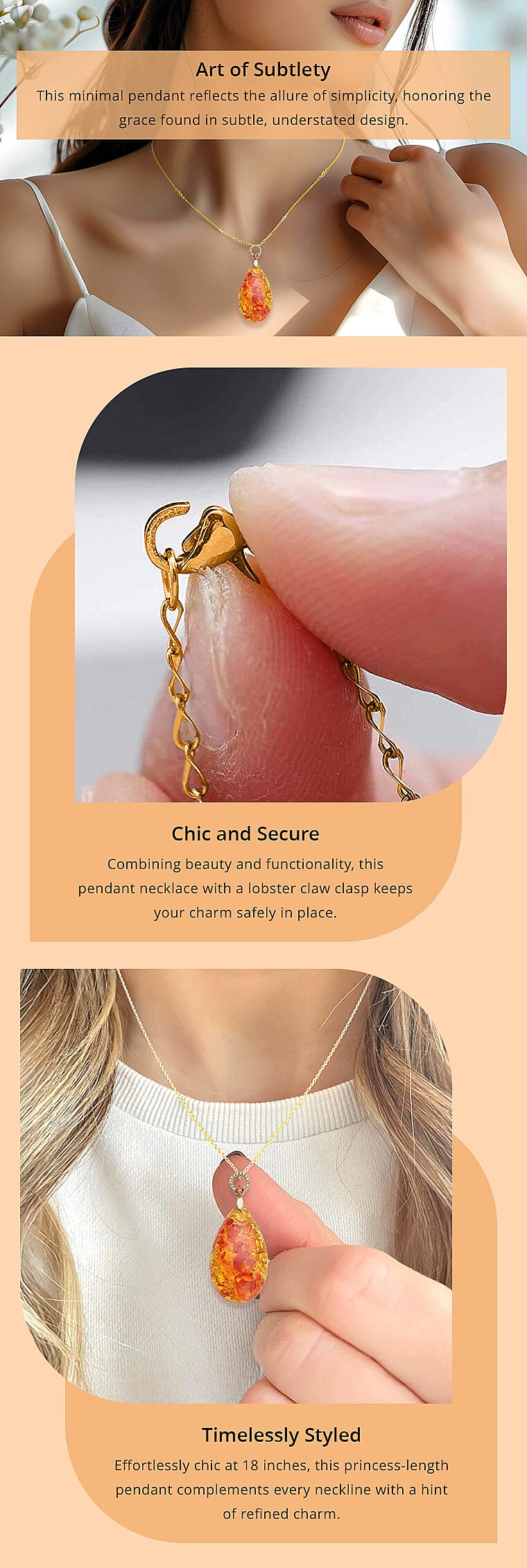 Simulated Amber and Simulated White and Orange Diamond Pendant Necklace Banner