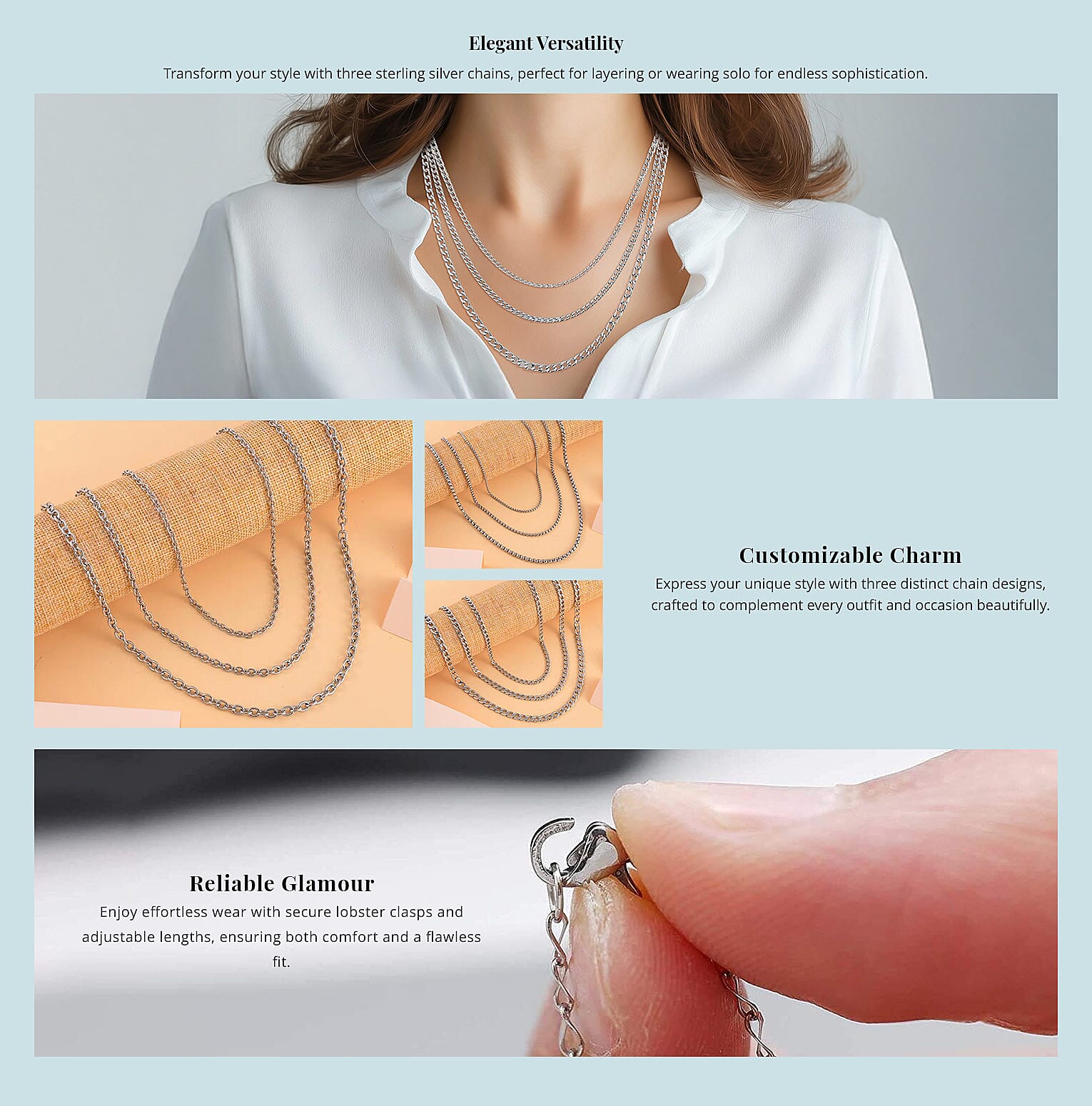 Ever True Set of 3 Curb Chain Link Necklaces 16, 20, 24 Inches Banner