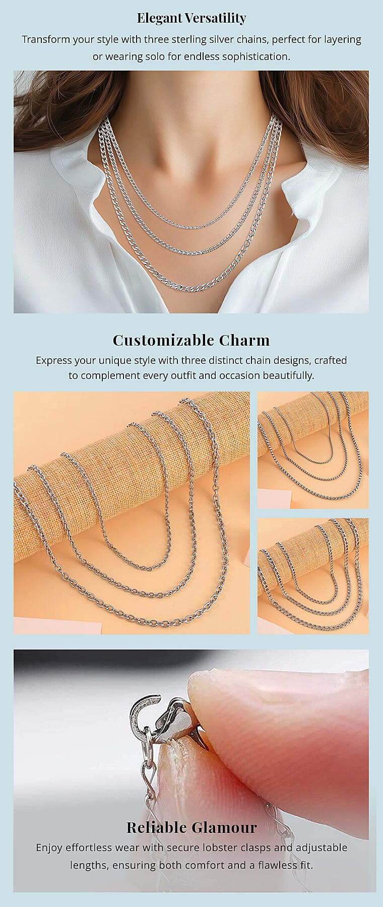 Ever True Set of 3 Curb Chain Link Necklaces 16, 20, 24 Inches Banner