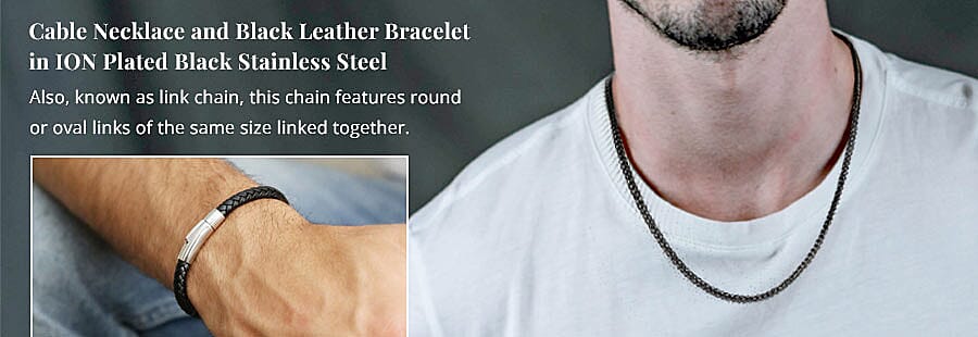 Cable Necklace and Black Leather Bracelet Banner