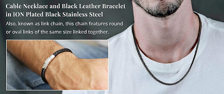 Cable Necklace and Black Leather Bracelet Banner