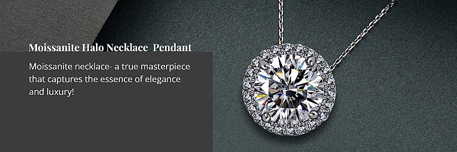 Moissanite Halo Necklace Pendant Banner