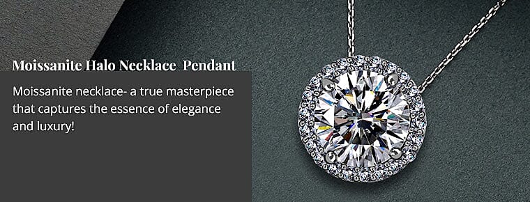 Moissanite Halo Necklace Pendant Banner