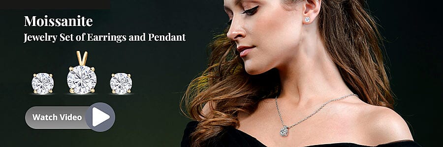 Moissanite Jewelry Set of Earrings and Pendant Banner