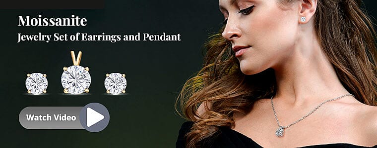 Moissanite Jewelry Set of Earrings and Pendant Banner