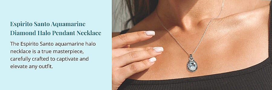 Espirito Santo Aquamarine, Diamond Halo Pendant Necklace Banner