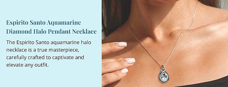 Espirito Santo Aquamarine, Diamond Halo Pendant Necklace Banner
