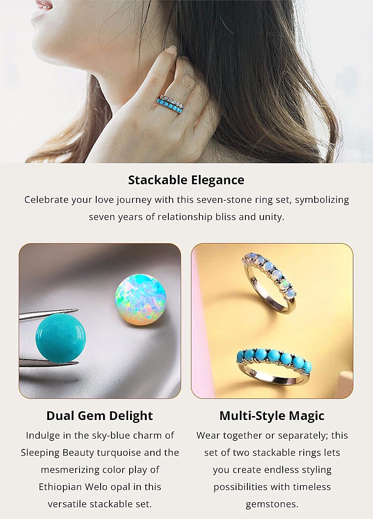 Sleeping Beauty Turquoise and Ethiopian Welo Opal Stackable Wedding Band Ring Banner