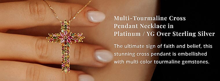 Multi-Tourmaline Cross Pendant Necklace Banner