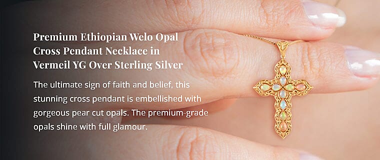 Premium Ethiopian Welo Opal Cross Pendant Banner