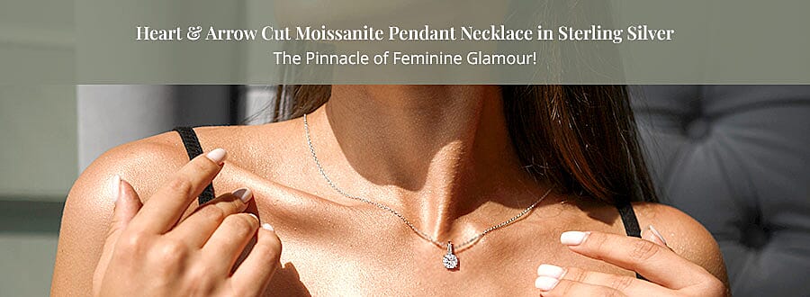 Heart & Arrow Cut Moissanite Pendant Necklace in Sterling Silver Banner