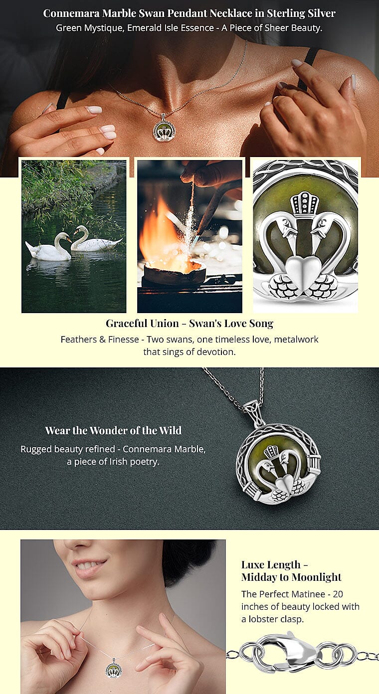 Connemara Marble Swan Pendant Necklace in Sterling Silver Banner