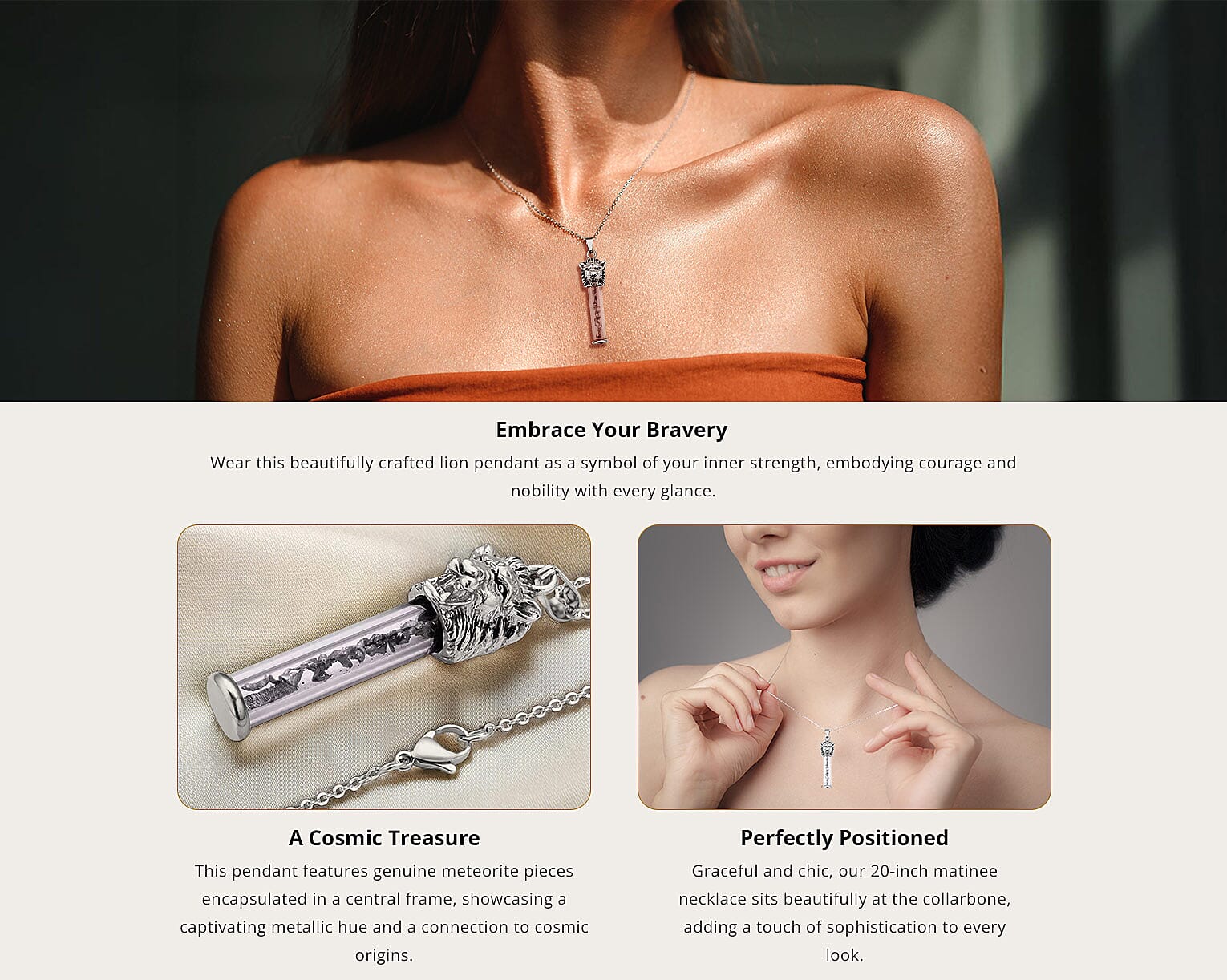 Marvelous Meteorite Lion Head Design Pendant Necklace in Stainless Steel Banner